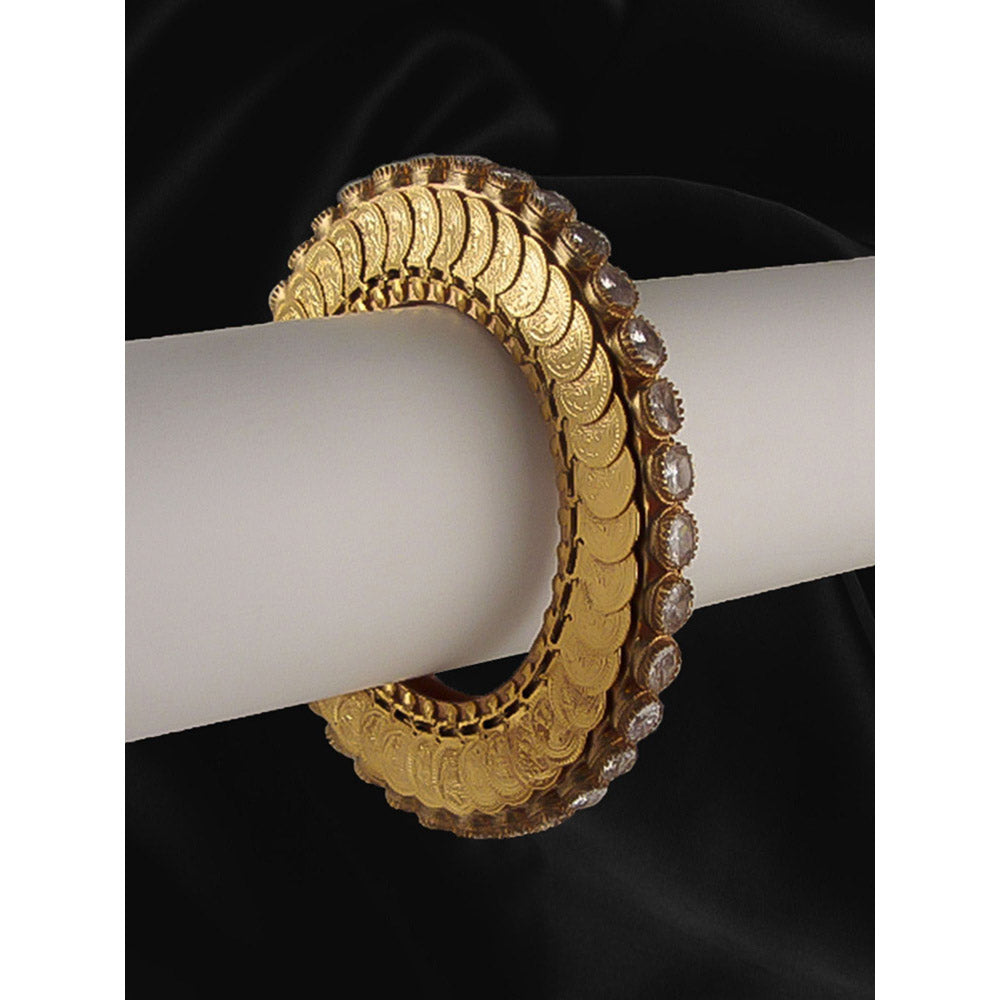 Suhani Pittie Gold Halo bangle hand cuff with White crystals