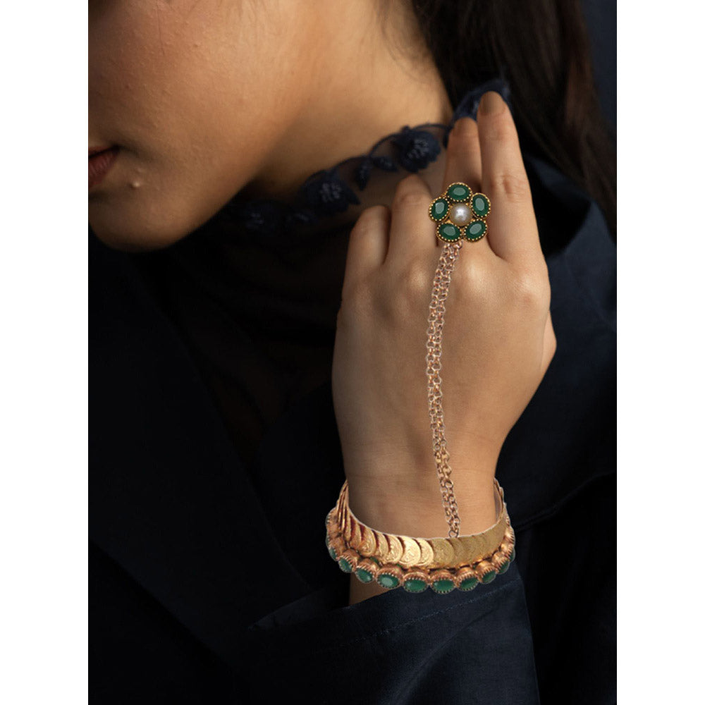 Suhani Pittie Emerald Tone crystal gold coin Haathphool