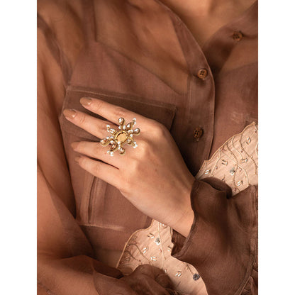 Suhani Pittie Golden sun ring with crystals and coin center