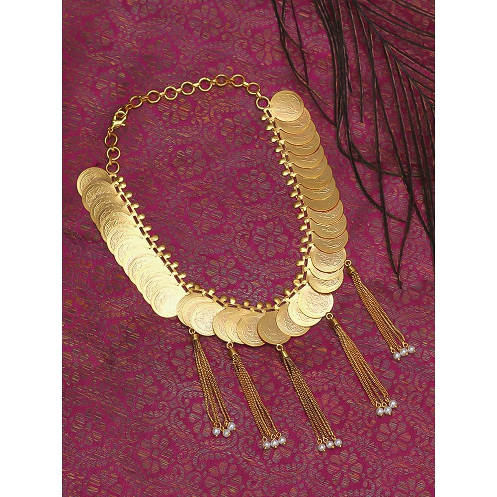 Suhani Pittie Gold coin necklace with pearl fringe
