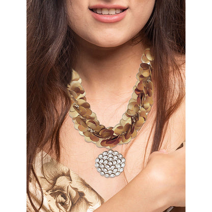 Suhani Pittie Gold coin cluster neckpiece with crystal pendant