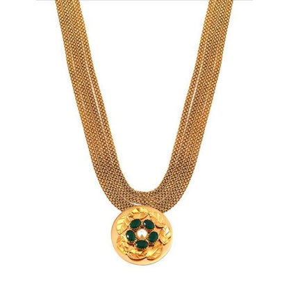 Suhani Pittie Gold Foliage necklace with green crystal pendant
