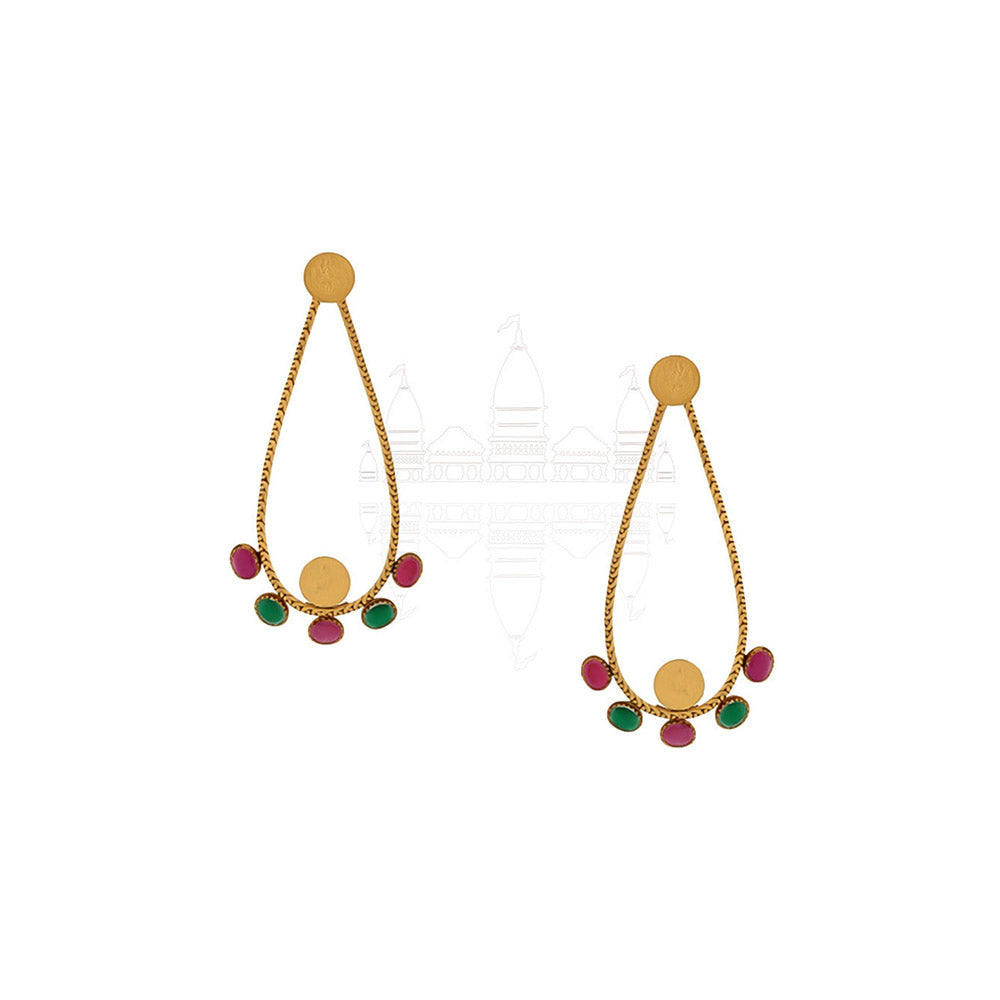Suhani Pittie Gold teardrop with crystals Green and Red hoop Drop earrings