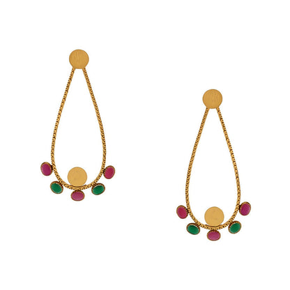 Suhani Pittie Gold teardrop with crystals Green and Red hoop Drop earrings