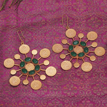 Suhani Pittie Gold Kasu earrings with green crystals