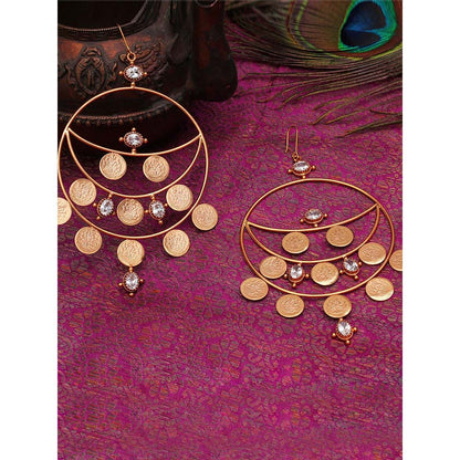 Suhani Pittie Gold Kasu Coin Earrings with White Crystal