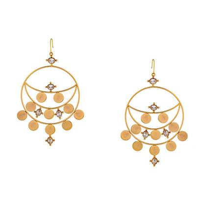 Suhani Pittie Gold Kasu Coin Earrings with White Crystal