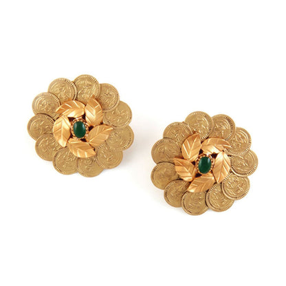 Suhani Pittie Gold Kasu Foliage earrings with green crystals