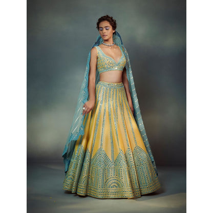 SUHINO Embroidered Yellow Lehenga Blouse & Dupatta (Set of 3)