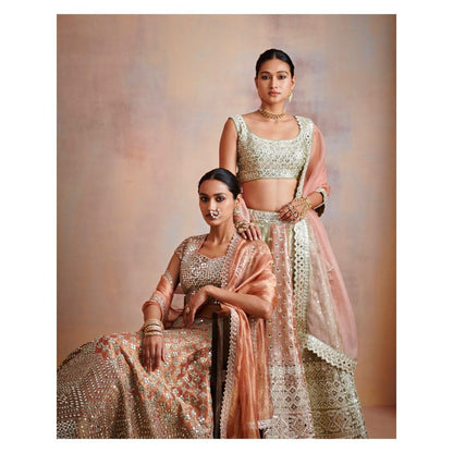 SUHINO Tri Coloured Tissue Lehenga with Blouse & Dupatta (Set of 3)