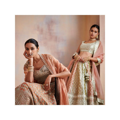 SUHINO Tri Coloured Tissue Lehenga with Blouse & Dupatta (Set of 3)