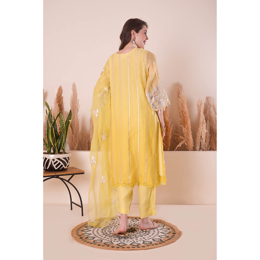 SURABHI ARYA Lemon Zest Kurta with Pant and Dupatta - Yellow