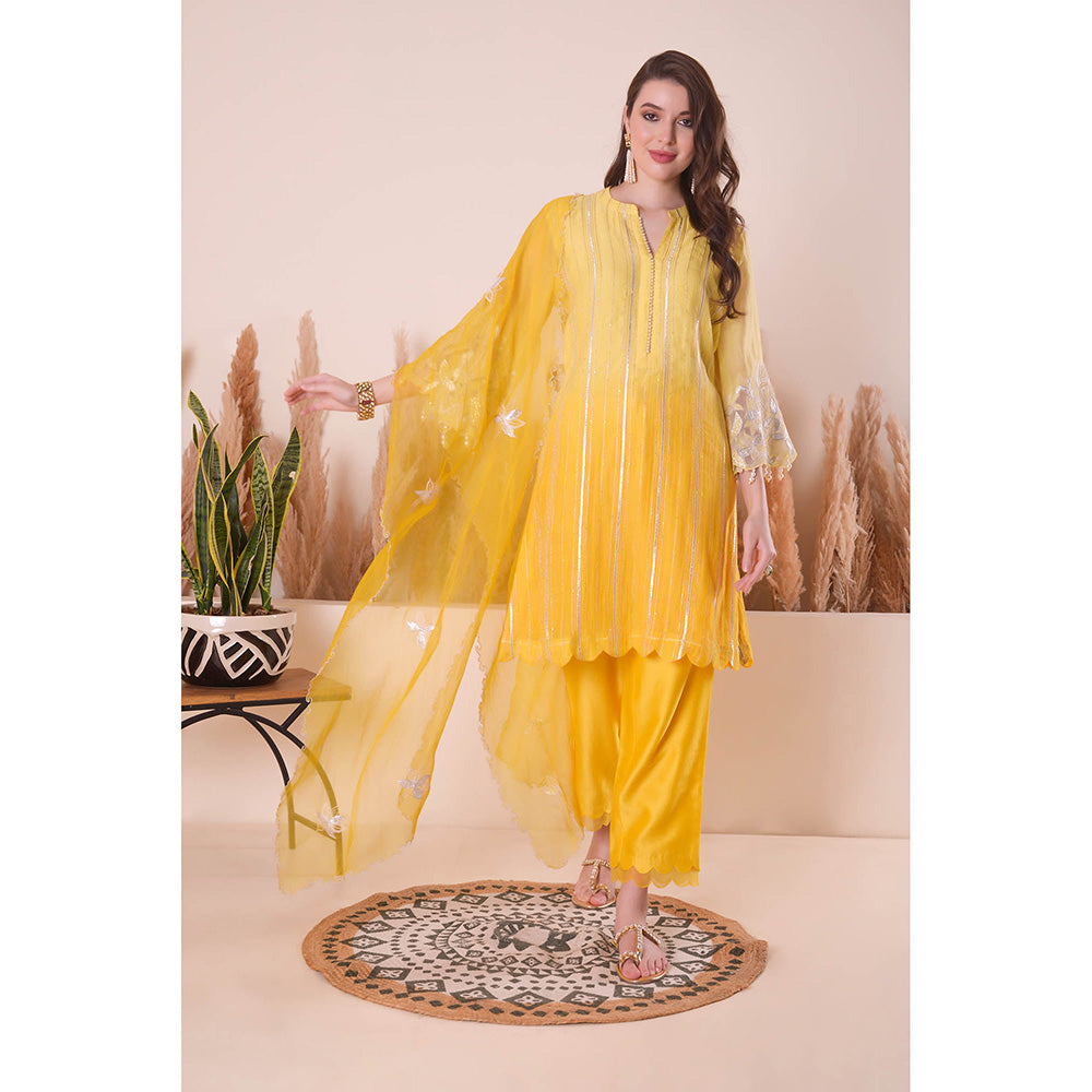 SURABHI ARYA Amber Grace Straight Kurta with Pant and Dupatta - Yellow