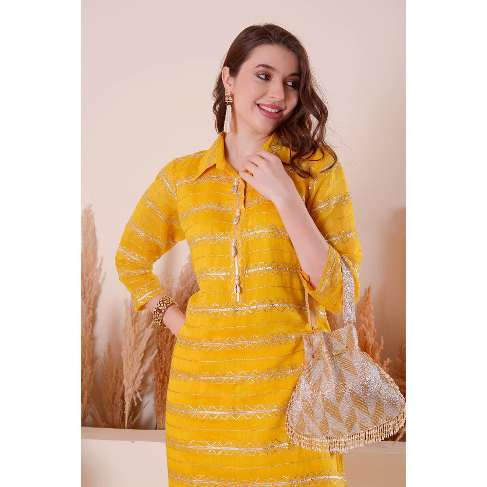 SURABHI ARYA Sunlit Collar Yellow Kurta with Dhoti Pant