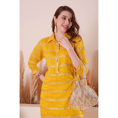 SURABHI ARYA Sunlit Collar Yellow Kurta with Dhoti Pant
