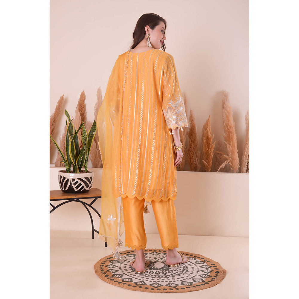 SURABHI ARYA Apricot Bliss Kurta with Pant and Dupatta - Orange