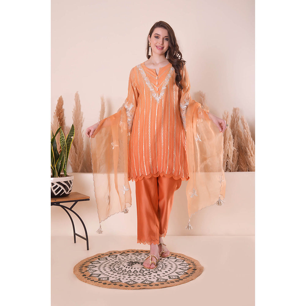 SURABHI ARYA Tangerine Bliss Kurta with Pant and Dupatta - Orange