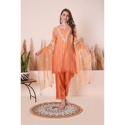 SURABHI ARYA Tangerine Bliss Kurta with Pant and Dupatta - Orange