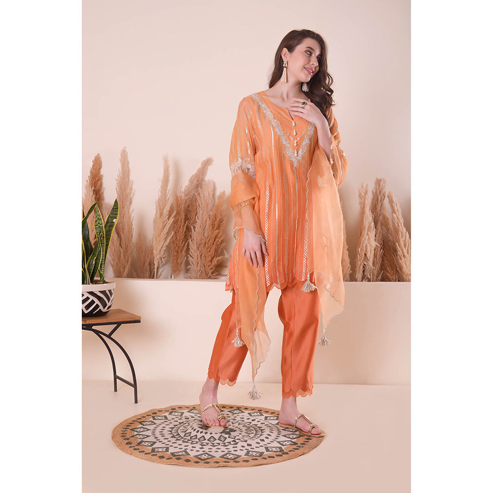 SURABHI ARYA Tangerine Bliss Kurta with Pant and Dupatta - Orange