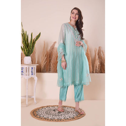 SURABHI ARYA Azure Bliss Kurta with Pant and Dupatta - Blue