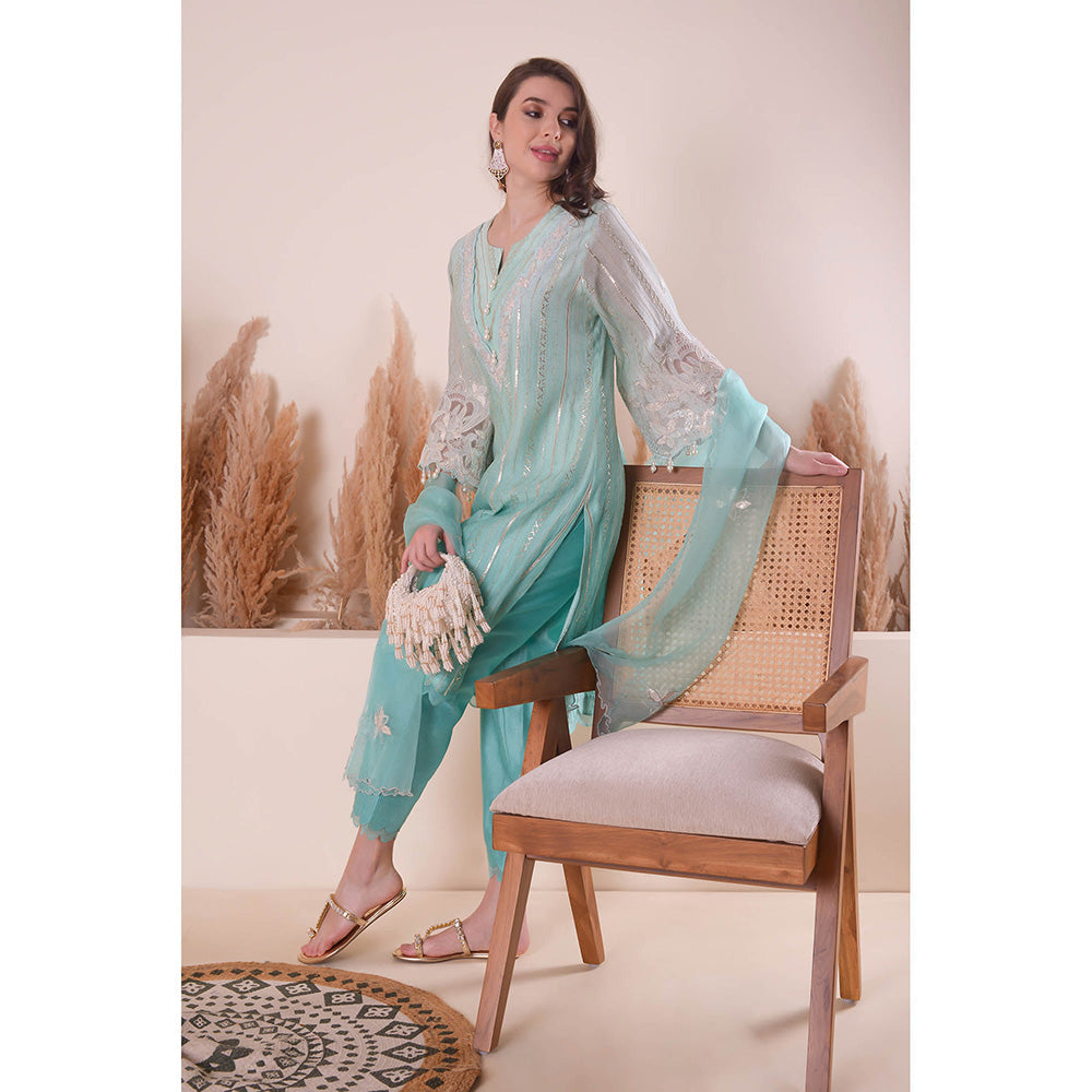 SURABHI ARYA Azure Bliss Kurta with Pant and Dupatta - Blue