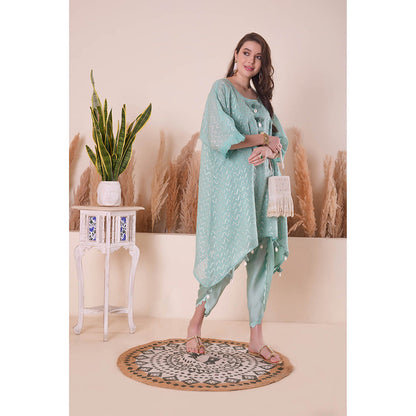 SURABHI ARYA Azure Blue Wave Kimono Kurta with Dhoti Pant and Slip