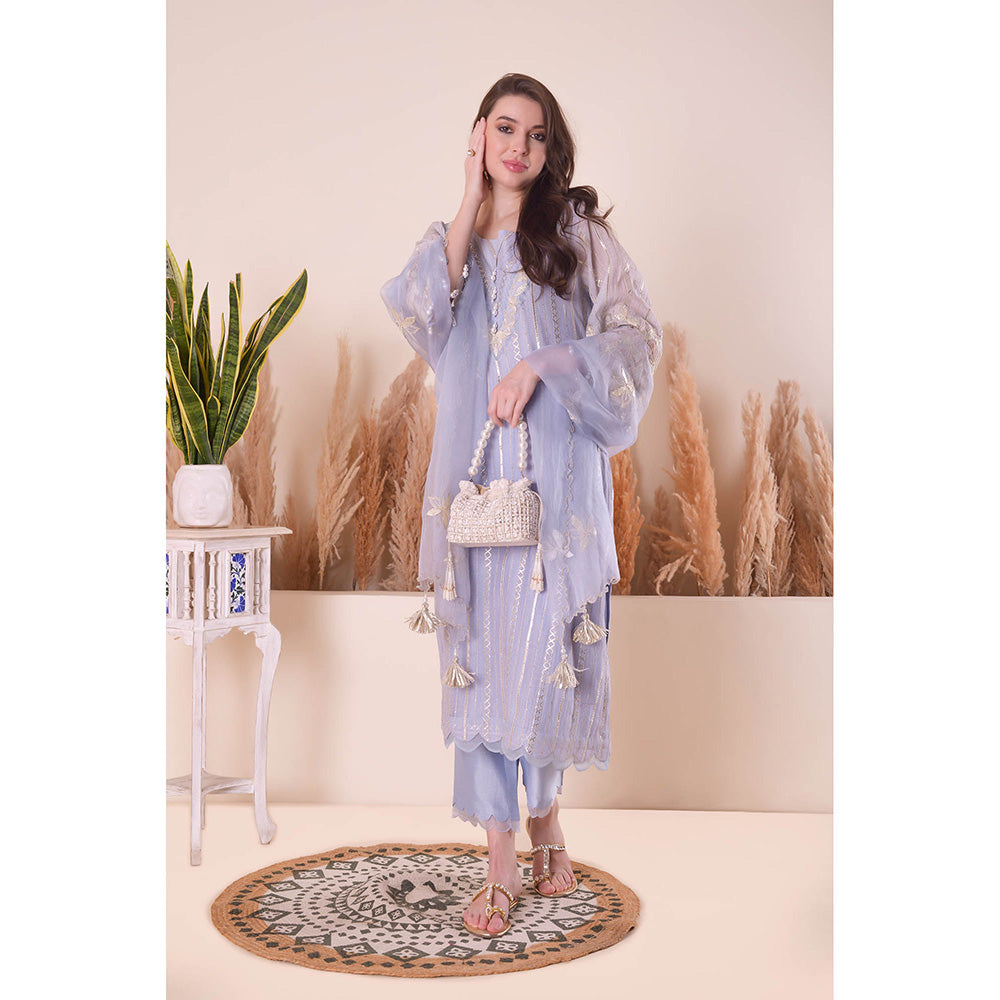 SURABHI ARYA Powder Blue Bliss Kurta with Pant and Dupatta - Lavender