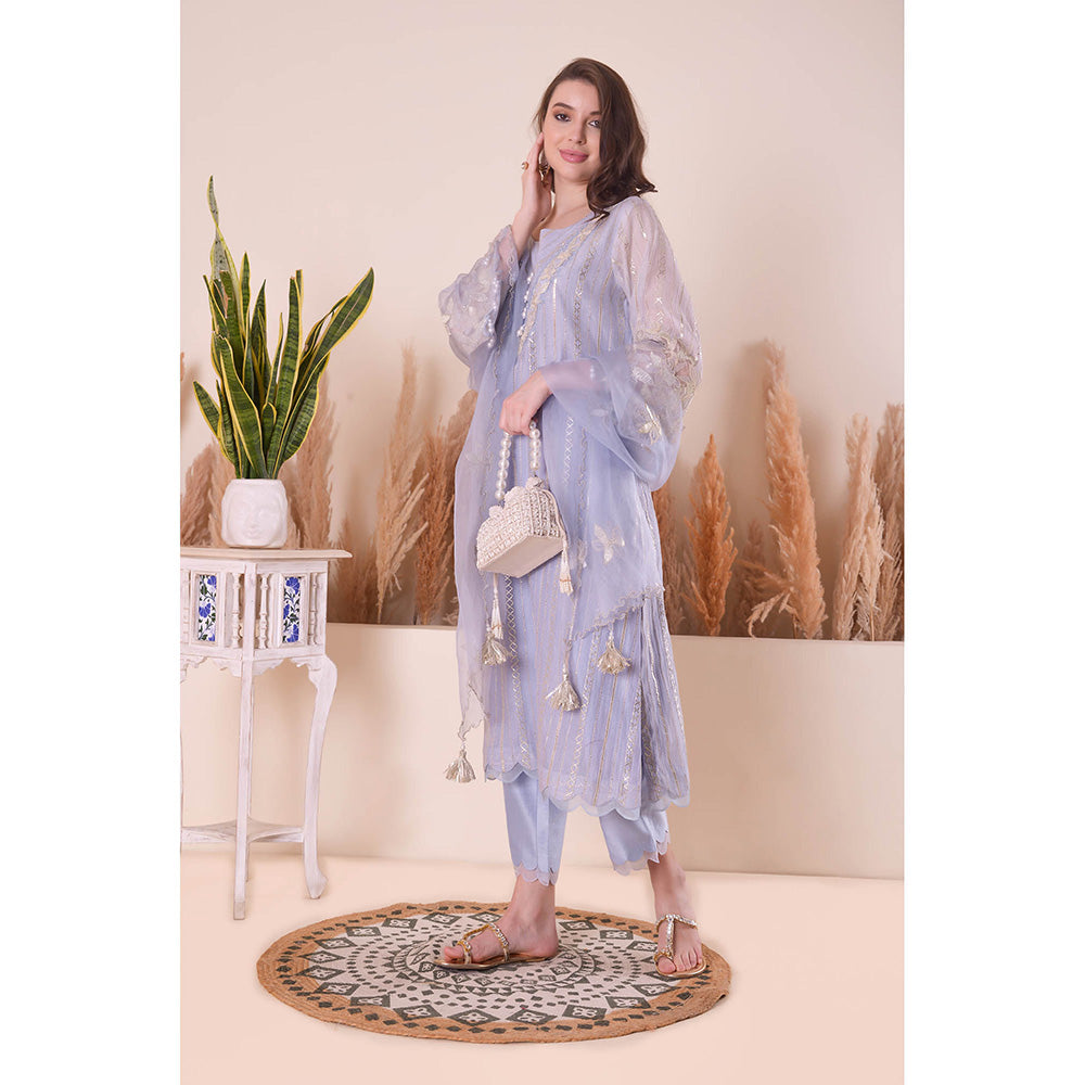 SURABHI ARYA Powder Blue Bliss Kurta with Pant and Dupatta - Lavender