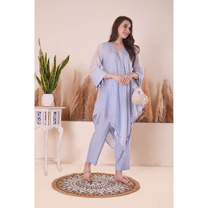 SURABHI ARYA Powder Blue Splendour Asymmetric Kurta with Pant and Dupatta