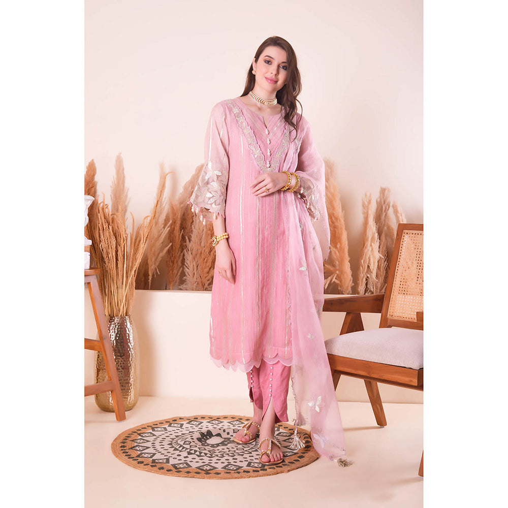 SURABHI ARYA Peony Pink Bliss Kurta with Pant and Dupatta