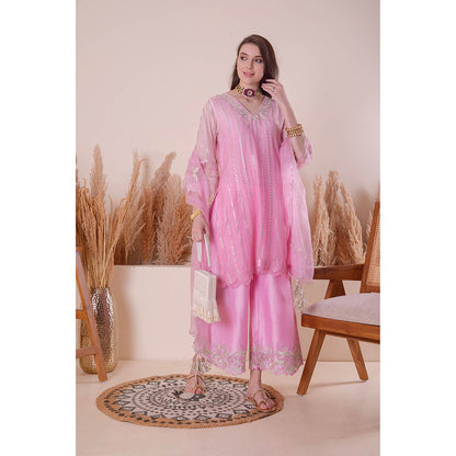 SURABHI ARYA Cotton Candy Pink Kurta with Palazzo and Dupatta