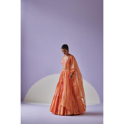 Surbhi Gupta Coral Tiered Lehenga with Blouse and Dupatta (Set of 3)