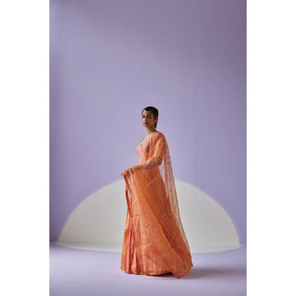 Surbhi Gupta Coral Tiered Lehenga with Blouse and Dupatta (Set of 3)