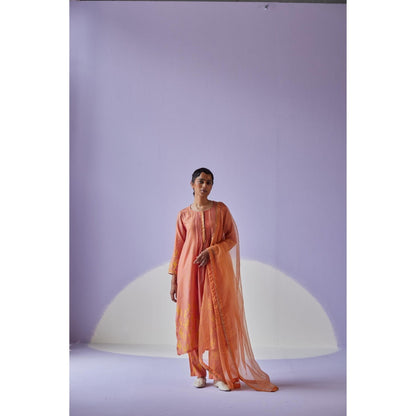 Surbhi Gupta Coral Pleat Kurta with Dupatta and Pant (Set of 3)