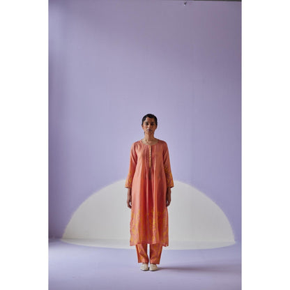 Surbhi Gupta Coral Pleat Kurta with Dupatta and Pant (Set of 3)
