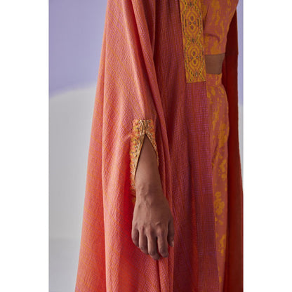 Surbhi Gupta Coral Crinkled Cape with Blouse and Trouser (Set of 3)