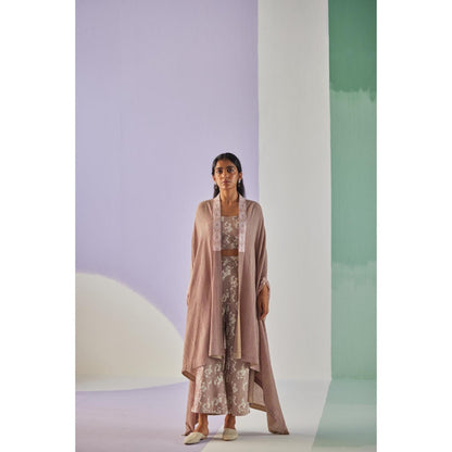 Surbhi Gupta Grey Crinkled Cape with Blouse and Trouser (Set of 3)
