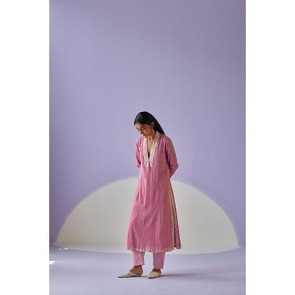 Surbhi Gupta Rose Pink Crinkled Kurta and Pant (Set of 2)