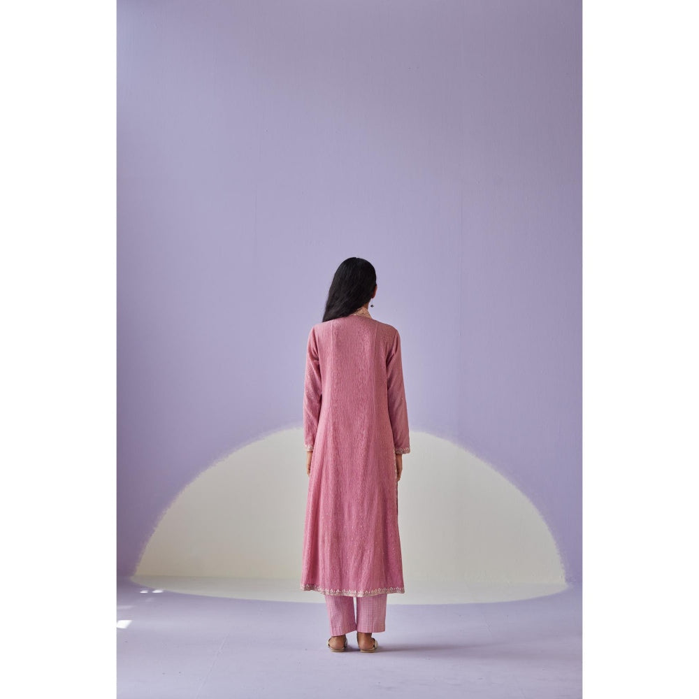 Surbhi Gupta Rose Pink Crinkled Kurta and Pant (Set of 2)