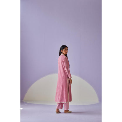 Surbhi Gupta Rose Pink Crinkled Kurta and Pant (Set of 2)