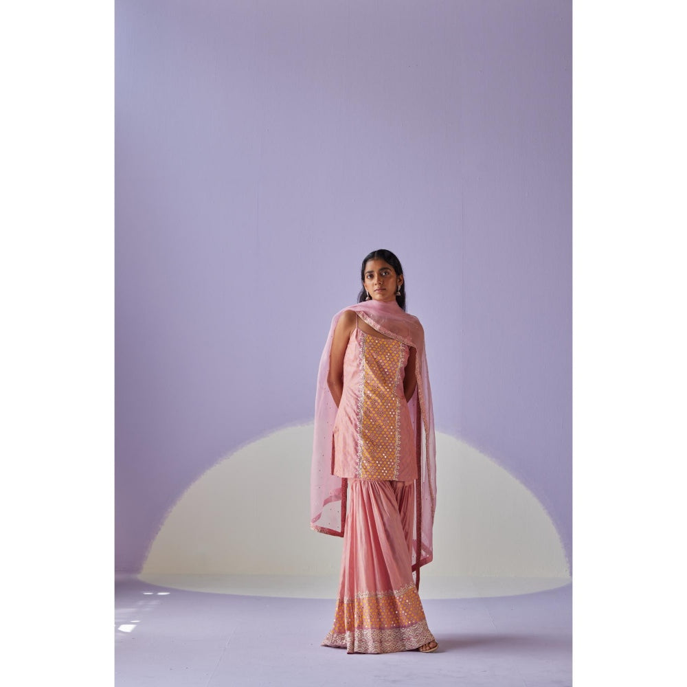 Surbhi Gupta Rose Pink Sharara with Kurta and Dupatta (Set of 3)