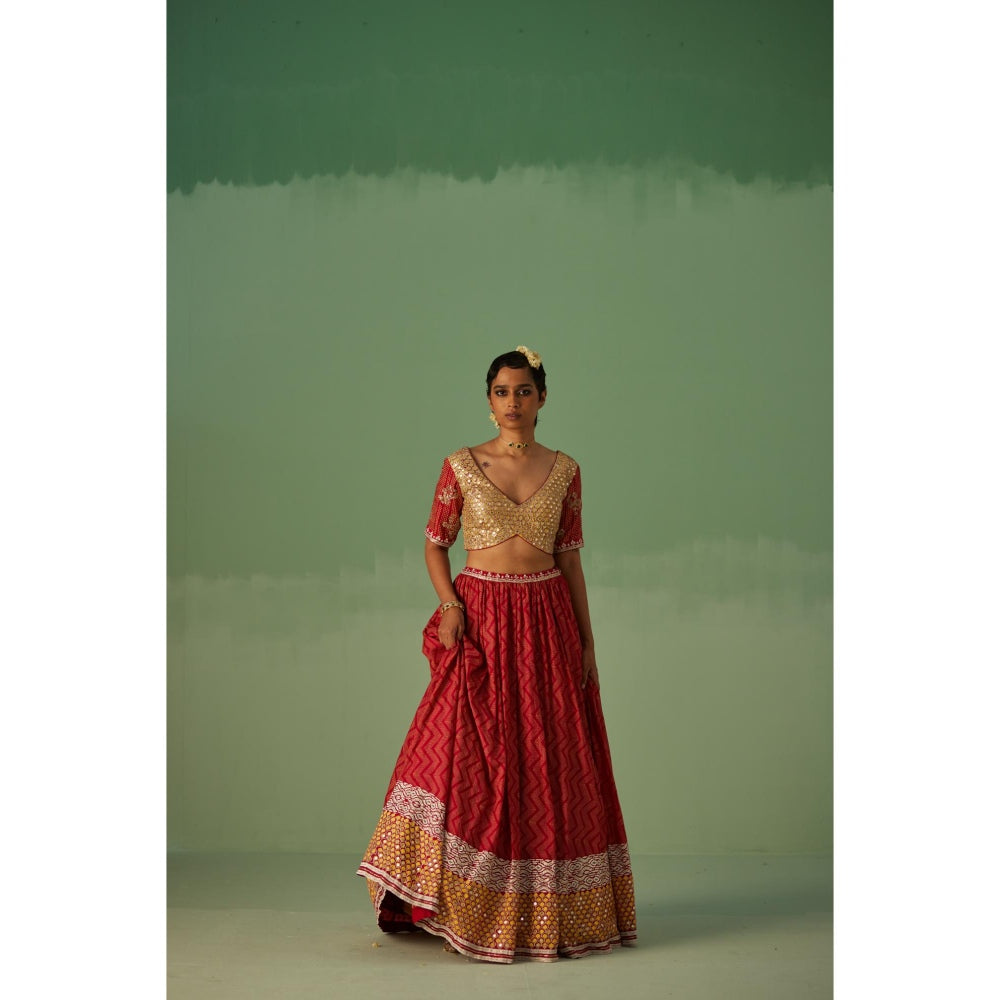 Surbhi Gupta Red Lehenga with Blouse and Dupatta (Set of 3)
