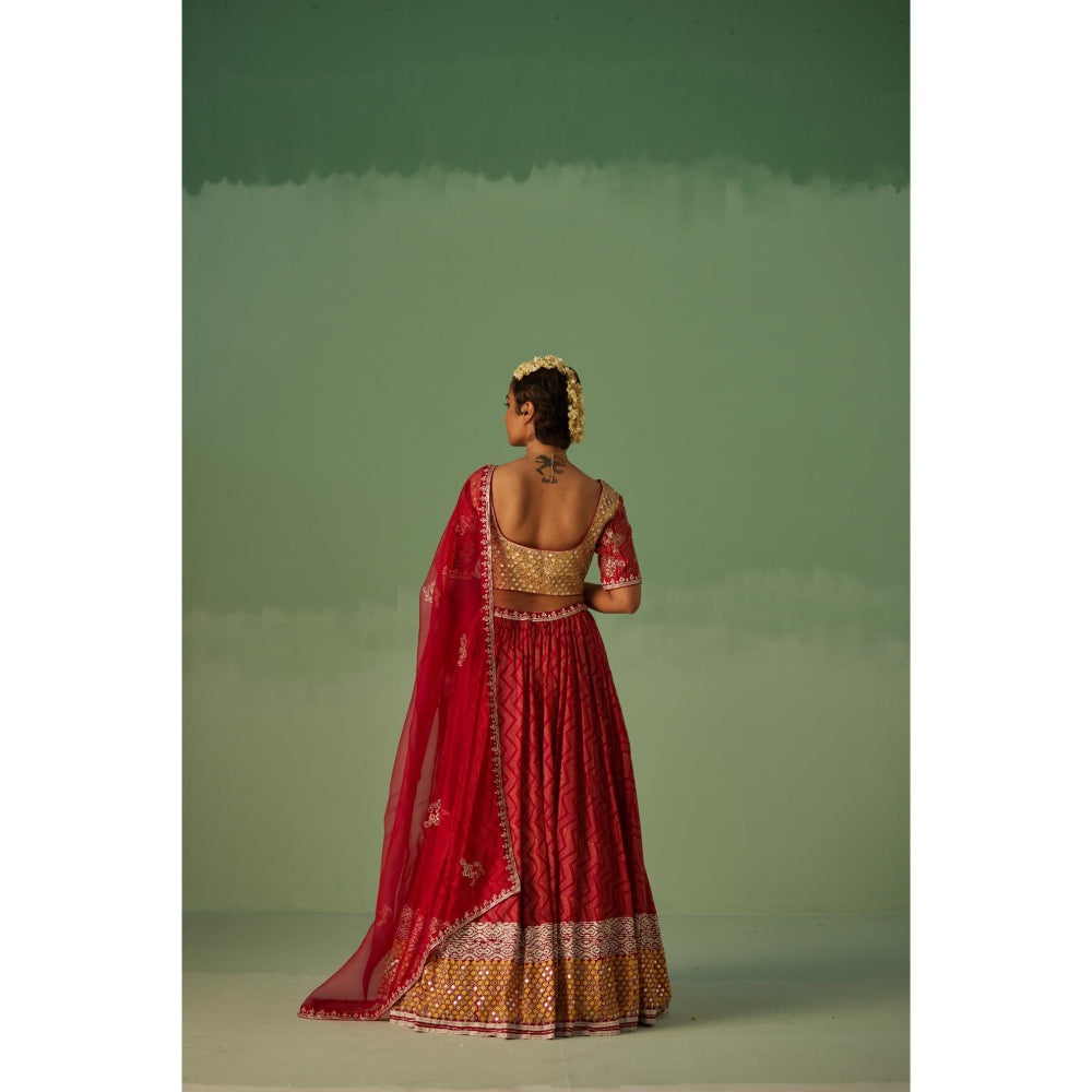 Surbhi Gupta Red Lehenga with Blouse and Dupatta (Set of 3)