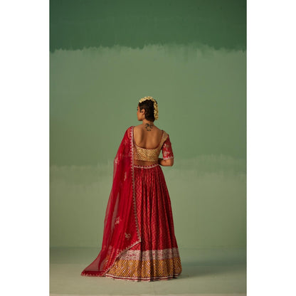Surbhi Gupta Red Lehenga with Blouse and Dupatta (Set of 3)