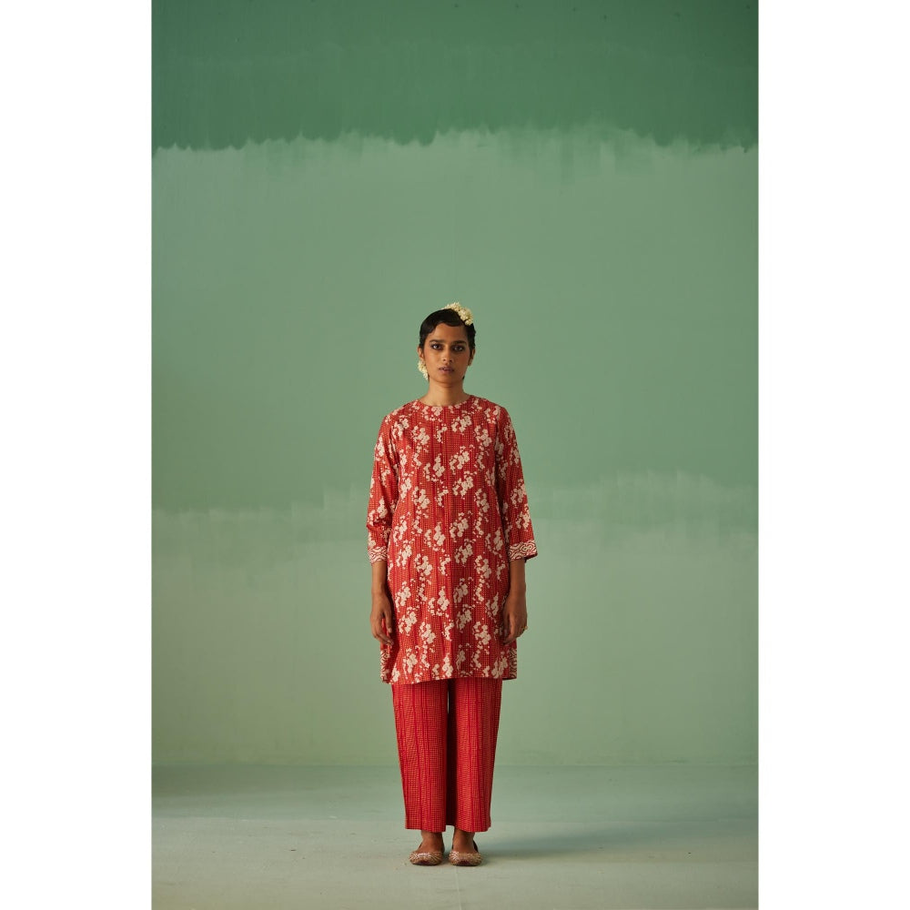 Surbhi Gupta Red Back Pleat Kurta and Pant (Set of 2)