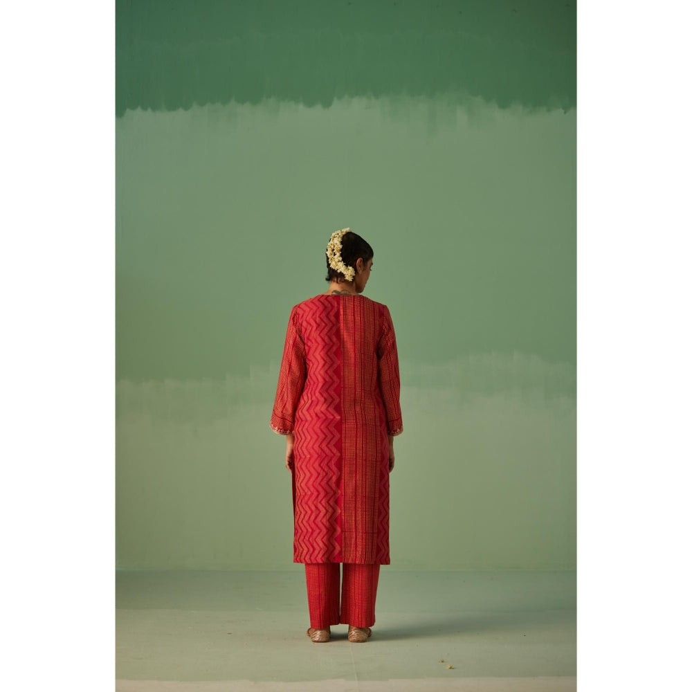 Surbhi Gupta Red Straight Kurta and Pant (Set of 2)