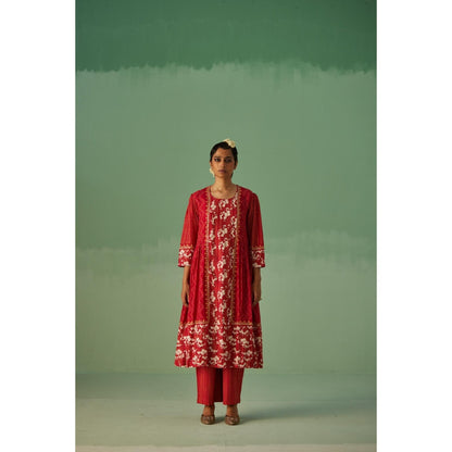 Surbhi Gupta Red Antifit Kurta and Trouser (Set of 2)