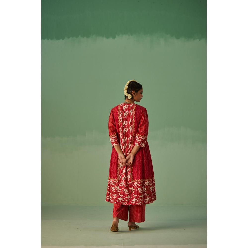 Surbhi Gupta Red Antifit Kurta and Trouser (Set of 2)