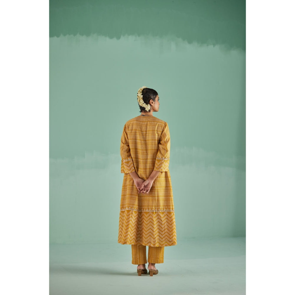 Surbhi Gupta Ochre A-Line Kurta and Pant (Set of 2)