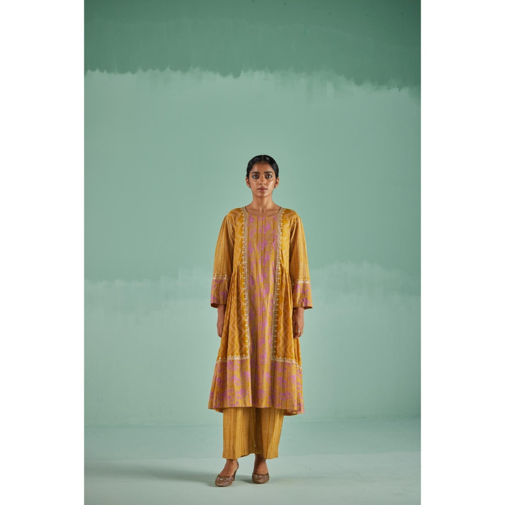 Surbhi Gupta Ochre Antifit Kurta and Pant (Set of 2)